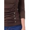 imageAllegra K Womens V Neck Blouse 34 Sleeves Solid Knitted Buttons Decor Ruched TopCoffee Brown