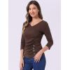 imageAllegra K Womens V Neck Blouse 34 Sleeves Solid Knitted Buttons Decor Ruched TopCoffee Brown