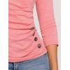 imageAllegra K Womens V Neck Blouse 34 Sleeves Solid Knitted Buttons Decor Ruched TopCoral Pink