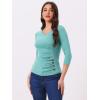 imageAllegra K Womens V Neck Blouse 34 Sleeves Solid Knitted Buttons Decor Ruched TopDark Cyan