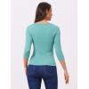 imageAllegra K Womens V Neck Blouse 34 Sleeves Solid Knitted Buttons Decor Ruched TopDark Cyan