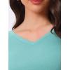 imageAllegra K Womens V Neck Blouse 34 Sleeves Solid Knitted Buttons Decor Ruched TopDark Cyan