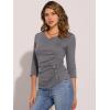 imageAllegra K Womens V Neck Blouse 34 Sleeves Solid Knitted Buttons Decor Ruched TopDark Grey