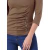 imageAllegra K Womens V Neck Blouse 34 Sleeves Solid Knitted Buttons Decor Ruched TopDark Khaki