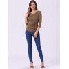 imageAllegra K Womens V Neck Blouse 34 Sleeves Solid Knitted Buttons Decor Ruched TopDark Khaki