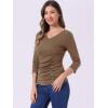 imageAllegra K Womens V Neck Blouse 34 Sleeves Solid Knitted Buttons Decor Ruched TopDark Khaki