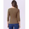 imageAllegra K Womens V Neck Blouse 34 Sleeves Solid Knitted Buttons Decor Ruched TopDark Khaki