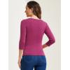 imageAllegra K Womens V Neck Blouse 34 Sleeves Solid Knitted Buttons Decor Ruched TopGrape Purple