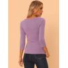imageAllegra K Womens V Neck Blouse 34 Sleeves Solid Knitted Buttons Decor Ruched TopGray Purple