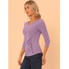 imageAllegra K Womens V Neck Blouse 34 Sleeves Solid Knitted Buttons Decor Ruched TopGray Purple