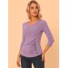 imageAllegra K Womens V Neck Blouse 34 Sleeves Solid Knitted Buttons Decor Ruched TopGray Purple