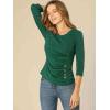 imageAllegra K Womens V Neck Blouse 34 Sleeves Solid Knitted Buttons Decor Ruched TopGreen