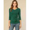 imageAllegra K Womens V Neck Blouse 34 Sleeves Solid Knitted Buttons Decor Ruched TopGreen