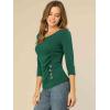 imageAllegra K Womens V Neck Blouse 34 Sleeves Solid Knitted Buttons Decor Ruched TopGreen