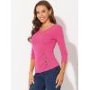 imageAllegra K Womens V Neck Blouse 34 Sleeves Solid Knitted Buttons Decor Ruched TopHot Pink