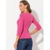 imageAllegra K Womens V Neck Blouse 34 Sleeves Solid Knitted Buttons Decor Ruched TopHot Pink