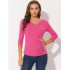 imageAllegra K Womens V Neck Blouse 34 Sleeves Solid Knitted Buttons Decor Ruched TopHot Pink
