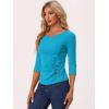 imageAllegra K Womens V Neck Blouse 34 Sleeves Solid Knitted Buttons Decor Ruched TopLake Blue