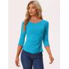 imageAllegra K Womens V Neck Blouse 34 Sleeves Solid Knitted Buttons Decor Ruched TopLake Blue