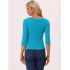 imageAllegra K Womens V Neck Blouse 34 Sleeves Solid Knitted Buttons Decor Ruched TopLake Blue