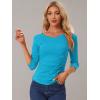 imageAllegra K Womens V Neck Blouse 34 Sleeves Solid Knitted Buttons Decor Ruched TopLake Blue