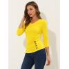 imageAllegra K Womens V Neck Blouse 34 Sleeves Solid Knitted Buttons Decor Ruched TopLemon Yellow