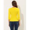 imageAllegra K Womens V Neck Blouse 34 Sleeves Solid Knitted Buttons Decor Ruched TopLemon Yellow