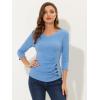 imageAllegra K Womens V Neck Blouse 34 Sleeves Solid Knitted Buttons Decor Ruched TopLight Blue
