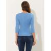 imageAllegra K Womens V Neck Blouse 34 Sleeves Solid Knitted Buttons Decor Ruched TopLight Blue