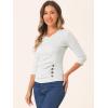 imageAllegra K Womens V Neck Blouse 34 Sleeves Solid Knitted Buttons Decor Ruched TopLight Gray