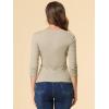 imageAllegra K Womens V Neck Blouse 34 Sleeves Solid Knitted Buttons Decor Ruched TopLight Khaki