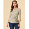 imageAllegra K Womens V Neck Blouse 34 Sleeves Solid Knitted Buttons Decor Ruched TopLight Khaki