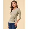 imageAllegra K Womens V Neck Blouse 34 Sleeves Solid Knitted Buttons Decor Ruched TopLight Khaki