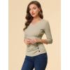imageAllegra K Womens V Neck Blouse 34 Sleeves Solid Knitted Buttons Decor Ruched TopLight Khaki