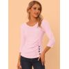 imageAllegra K Womens V Neck Blouse 34 Sleeves Solid Knitted Buttons Decor Ruched TopLight Pink