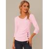 imageAllegra K Womens V Neck Blouse 34 Sleeves Solid Knitted Buttons Decor Ruched TopLight Pink