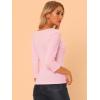 imageAllegra K Womens V Neck Blouse 34 Sleeves Solid Knitted Buttons Decor Ruched TopLight Pink
