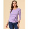 imageAllegra K Womens V Neck Blouse 34 Sleeves Solid Knitted Buttons Decor Ruched TopLight Purple