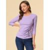 imageAllegra K Womens V Neck Blouse 34 Sleeves Solid Knitted Buttons Decor Ruched TopLight Purple