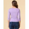 imageAllegra K Womens V Neck Blouse 34 Sleeves Solid Knitted Buttons Decor Ruched TopLight Purple