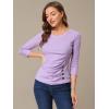imageAllegra K Womens V Neck Blouse 34 Sleeves Solid Knitted Buttons Decor Ruched TopLight Purple