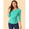 imageAllegra K Womens V Neck Blouse 34 Sleeves Solid Knitted Buttons Decor Ruched TopMint Green