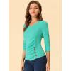 imageAllegra K Womens V Neck Blouse 34 Sleeves Solid Knitted Buttons Decor Ruched TopMint Green