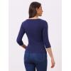imageAllegra K Womens V Neck Blouse 34 Sleeves Solid Knitted Buttons Decor Ruched TopNavy Blue