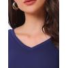 imageAllegra K Womens V Neck Blouse 34 Sleeves Solid Knitted Buttons Decor Ruched TopNavy Blue