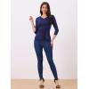 imageAllegra K Womens V Neck Blouse 34 Sleeves Solid Knitted Buttons Decor Ruched TopNavy Blue