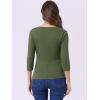imageAllegra K Womens V Neck Blouse 34 Sleeves Solid Knitted Buttons Decor Ruched TopOlive Green