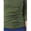 imageAllegra K Womens V Neck Blouse 34 Sleeves Solid Knitted Buttons Decor Ruched TopOlive Green