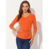 imageAllegra K Womens V Neck Blouse 34 Sleeves Solid Knitted Buttons Decor Ruched TopOrange