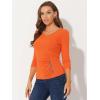 imageAllegra K Womens V Neck Blouse 34 Sleeves Solid Knitted Buttons Decor Ruched TopOrange